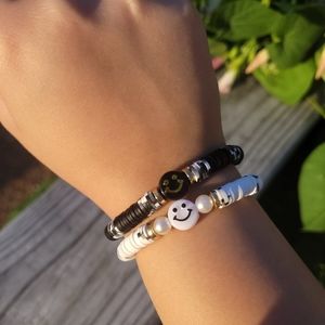 Ying Yang Smiley Duo Clay Bead Bracelet